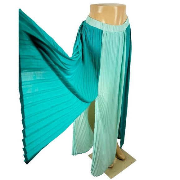 Women's TCEC Color Block Pleated Multi Split Maxi Skirt Size Medium Turquoise - Picture 8 of 11
